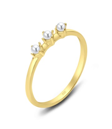 Tripple Pearl Gold Plated Silver Ring NSR-2864-GP